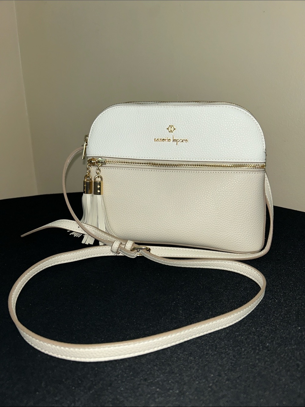 Nanette Lepore Two-Tone White & Cream Pebbled Leather Crossbody